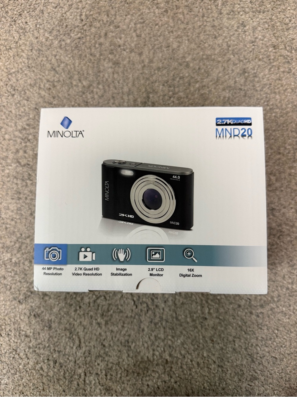 Minolta MNR20 Black Digital Camera — 2.7K Quad HD, 16x Zoom
